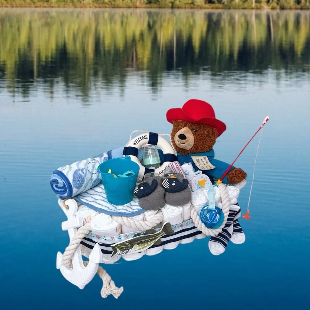 Fisherman Diaper Cake, Boat Diaper cake, Baby Shower Gift